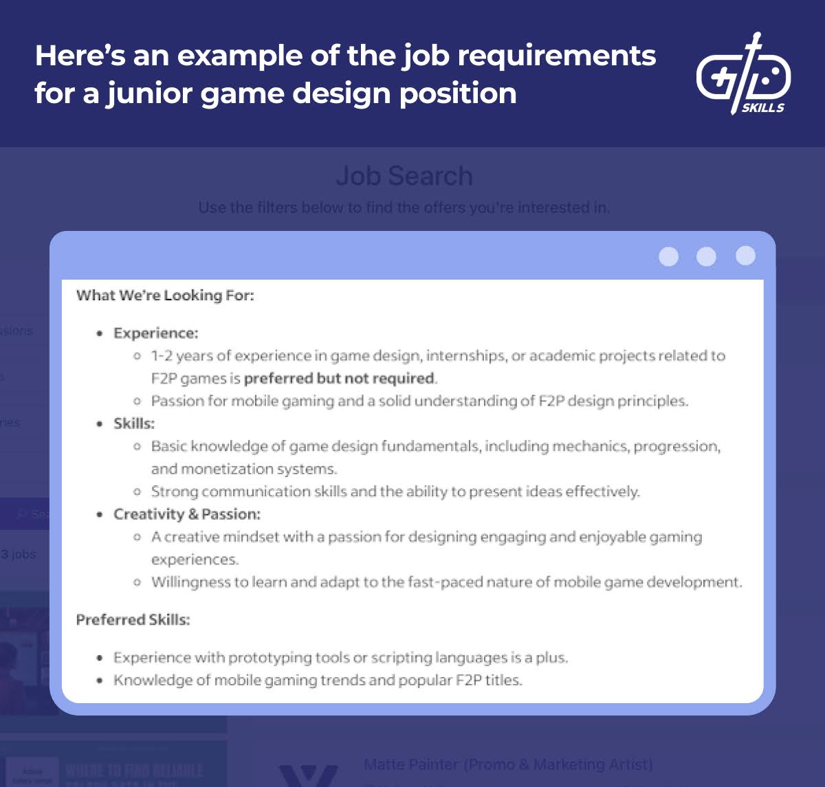 Junior game designer example job requirements