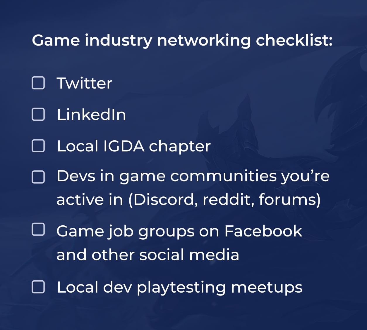 gds game industry networking checklist
