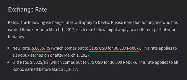 Robux Cash Out rate