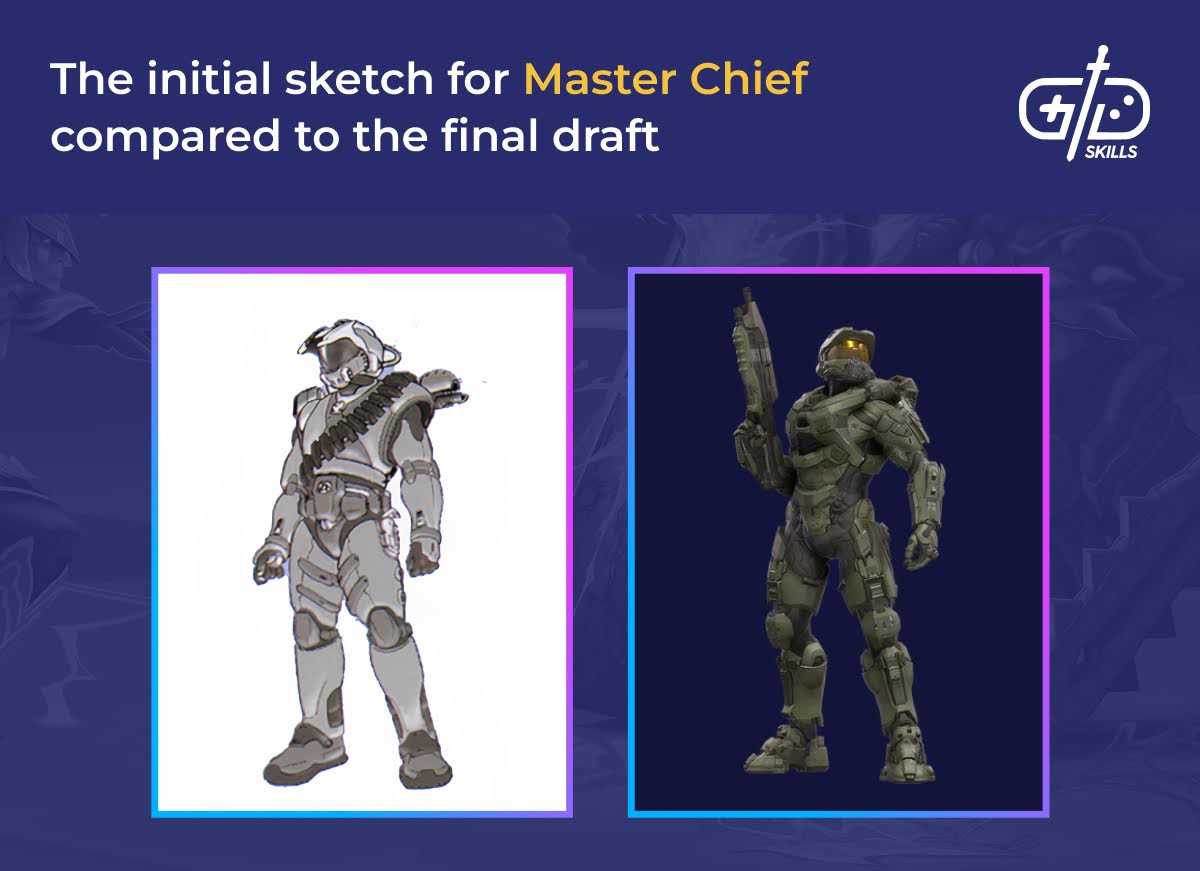Master Chief initial sketch vs final draft