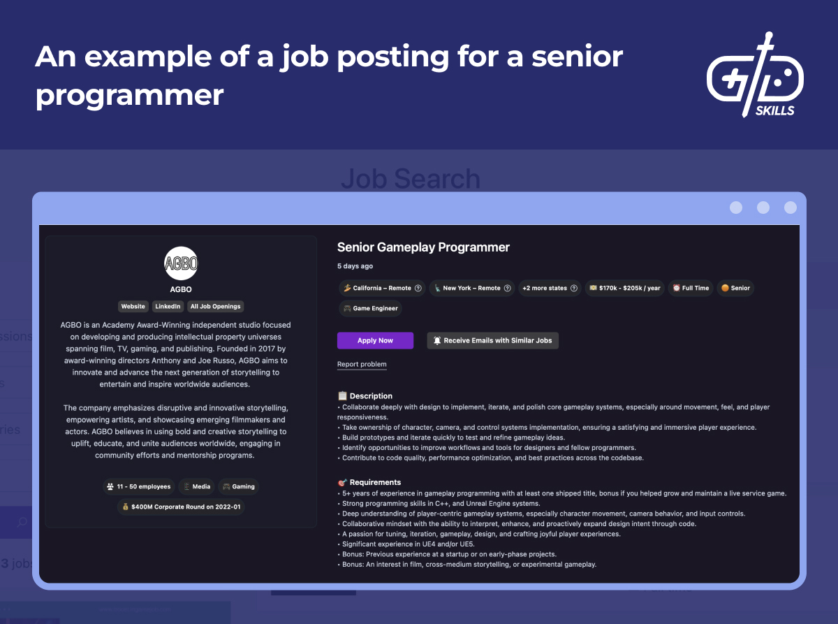 Senior programmer example job posting