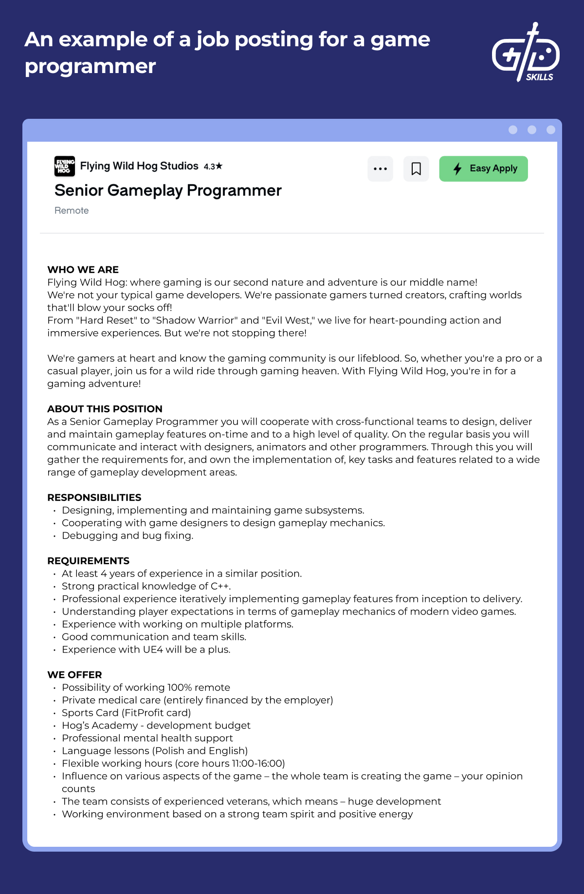 Example game programmer job posting
