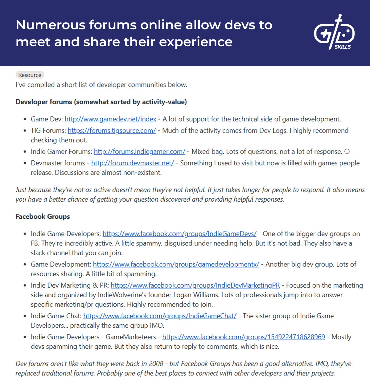 Online forums let devs meet and share experience