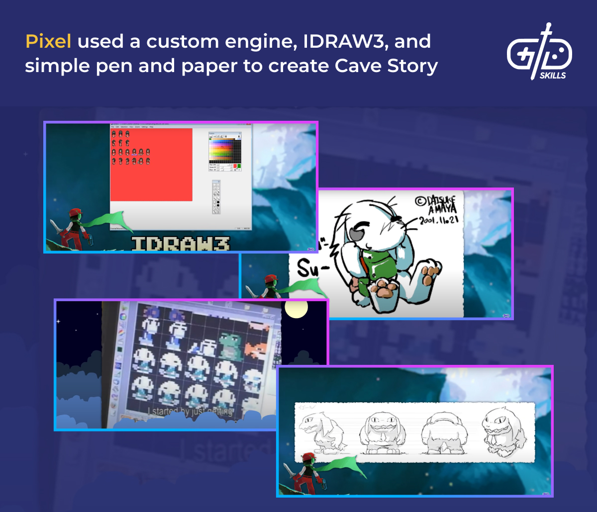 Pixel created Cave Story by himself using a custom engine, IDRAW3, and love