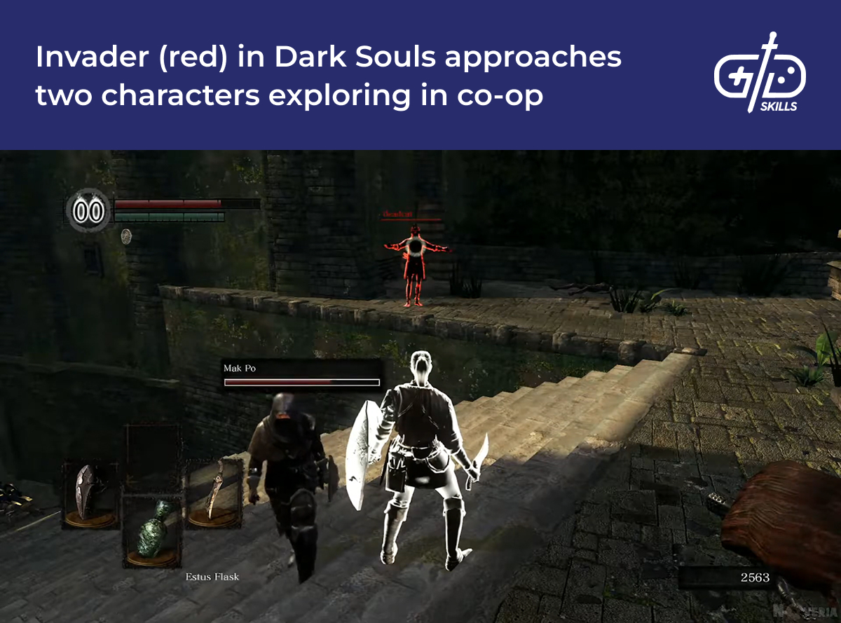 Co-op buddies vs. an invader in Dark Souls