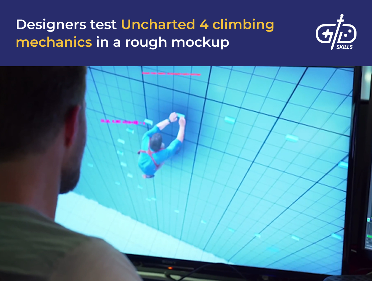 Rough mockup for game designers to test Uncharted 4's climbing mechanics