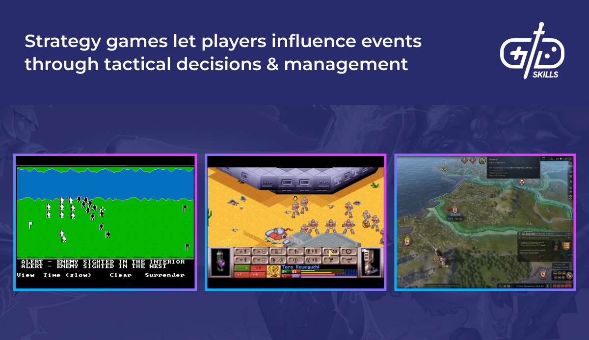 Strategy games let players influence events thought tactical decisions and management