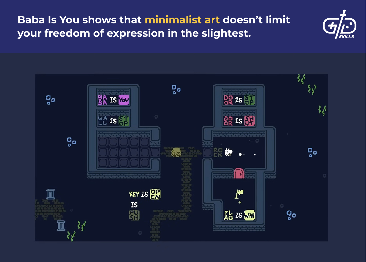 Baba Is You uses minimalist art