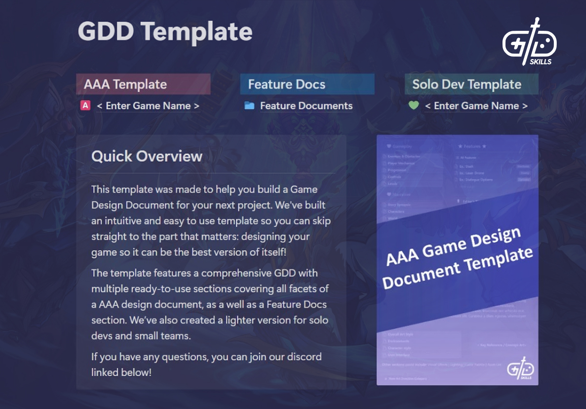 GDS game design document template