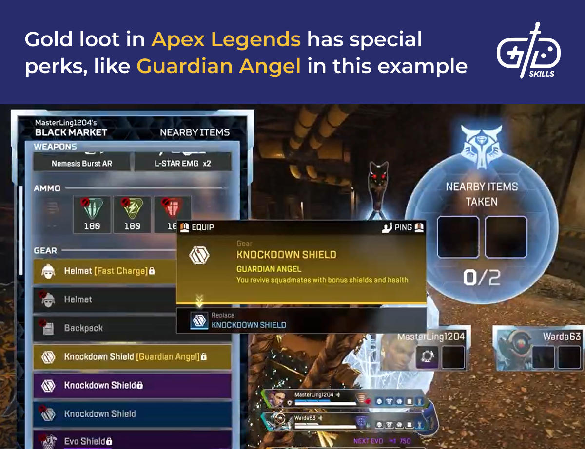 Guardian Angel, an example of a gold loot perk in Apex Legends