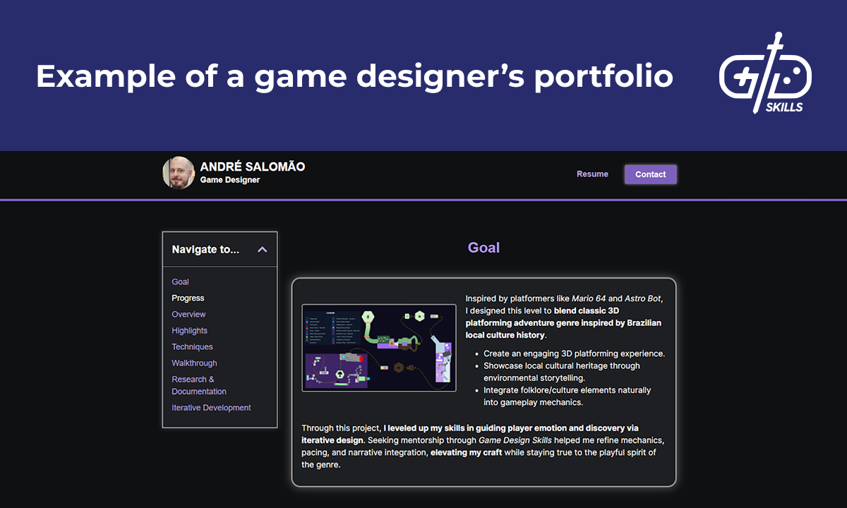 Example game designer portfolio