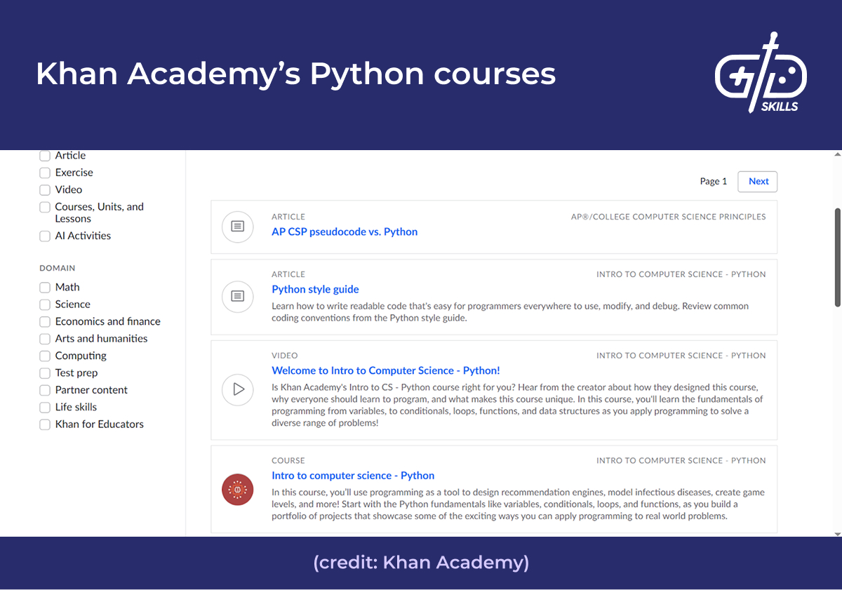 Khan's Academy Python courses