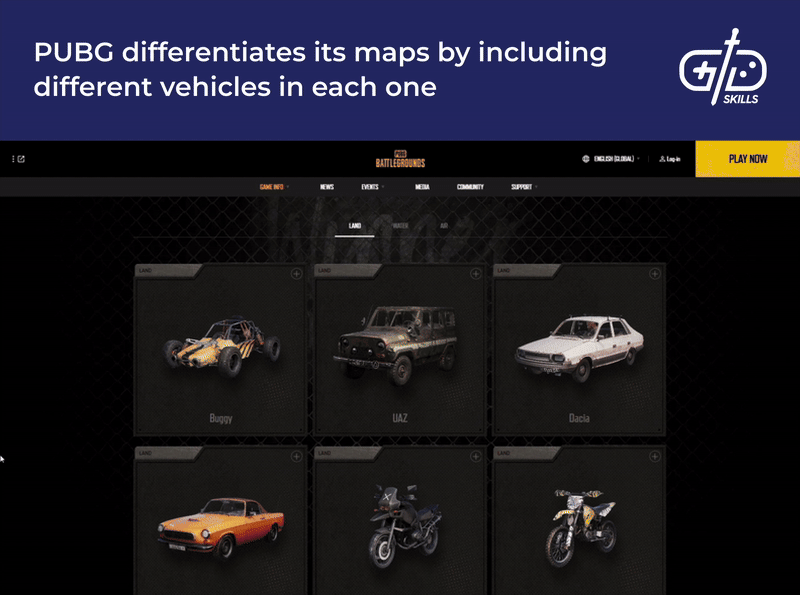 PUBG maps have different vehicles