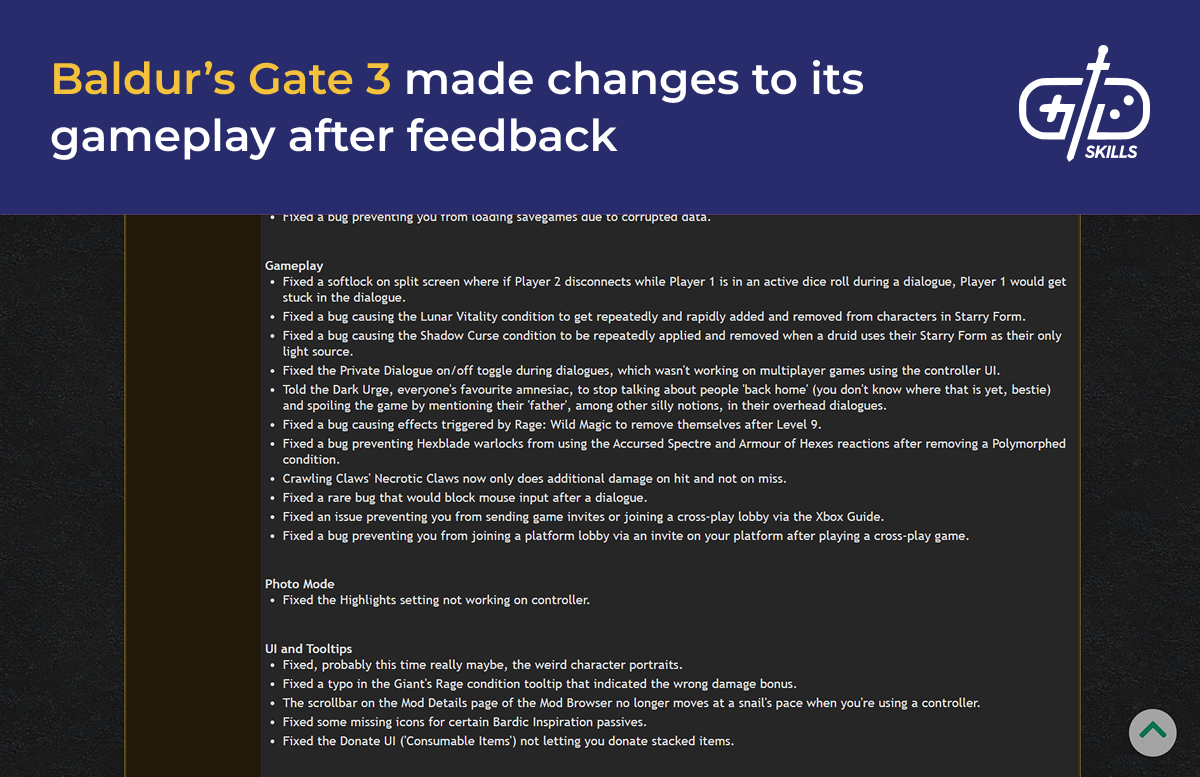 Baldur's Gate 3 changed its gameplay in response to player feedback