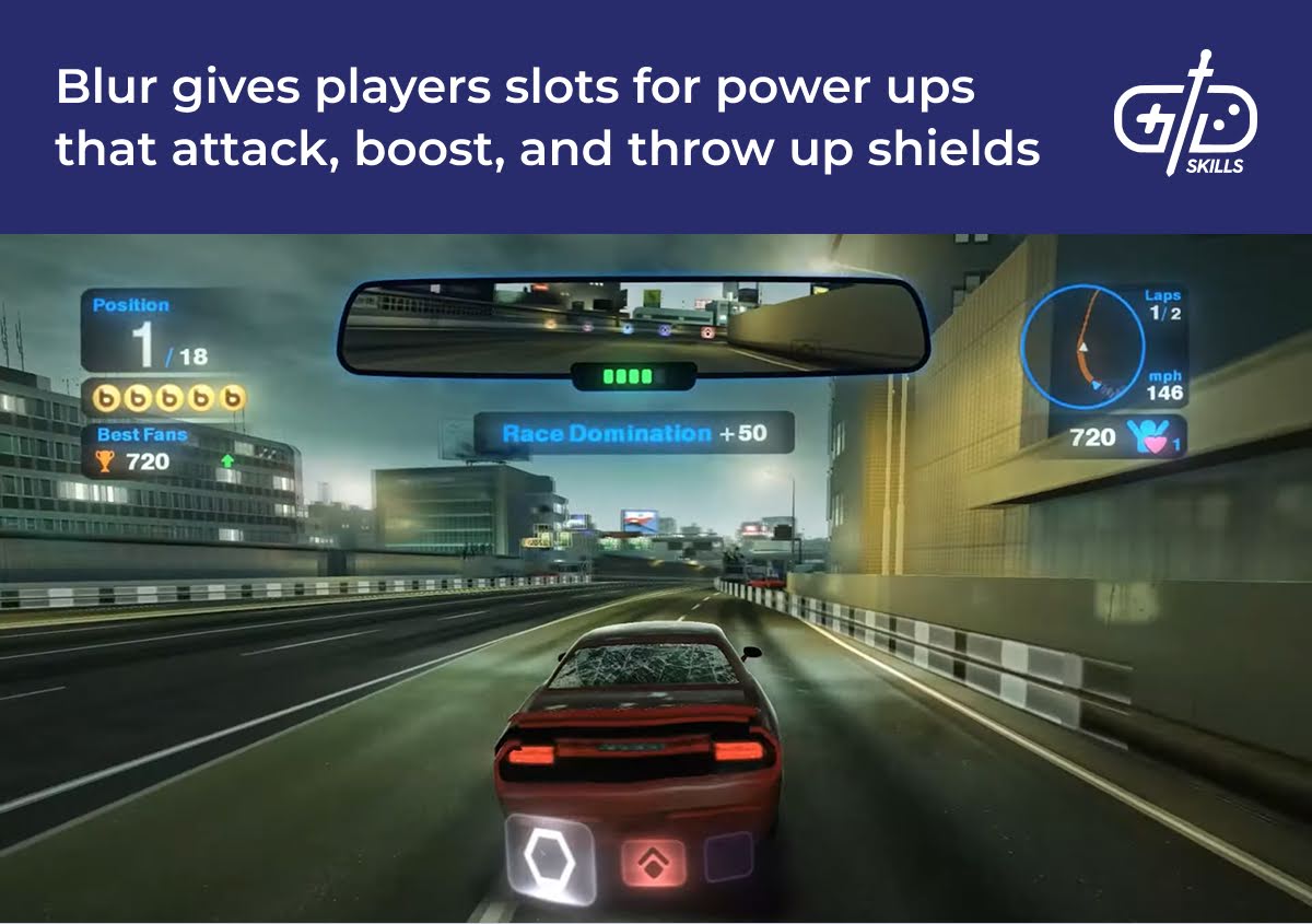 Blur gives players attack, boost, and shield power-ups