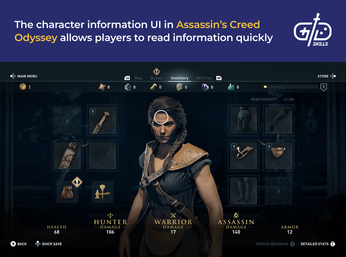Character info UI in Assassin's Creed Odyssey