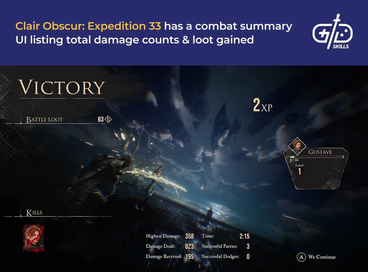 Combat summary UI in Clair Obscur: Expedition 33