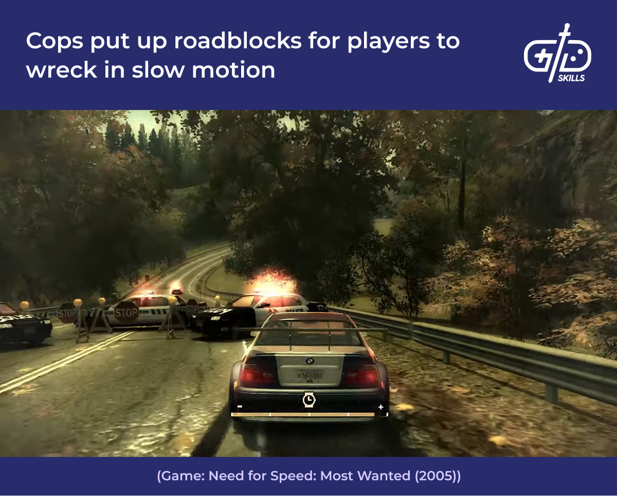 Cops put up roadblocks, players wreck them in slow motion