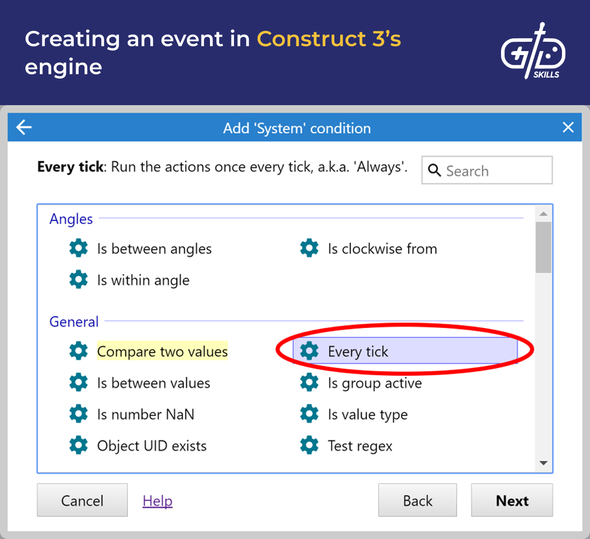 Creating an event in Construct 3's engine