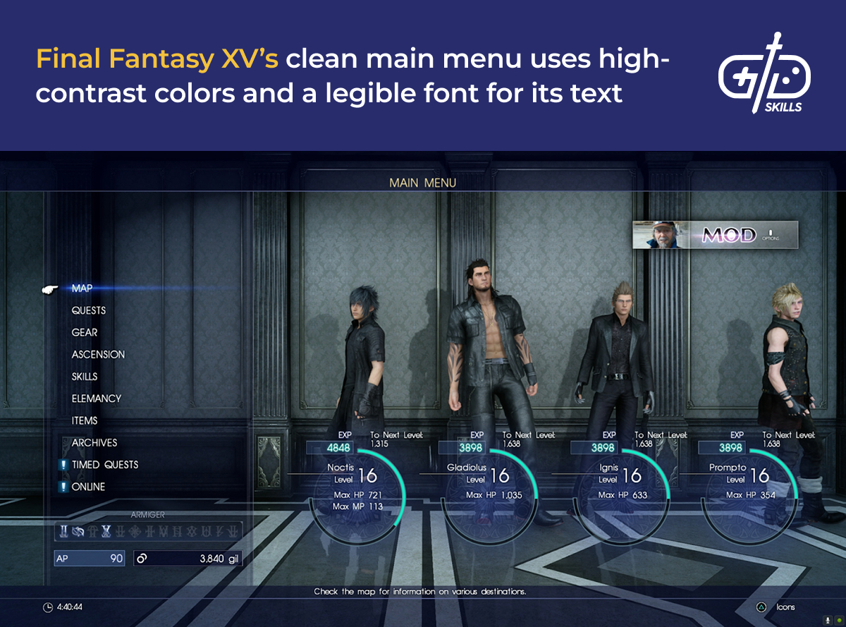 Final Fantasy XV's main menu