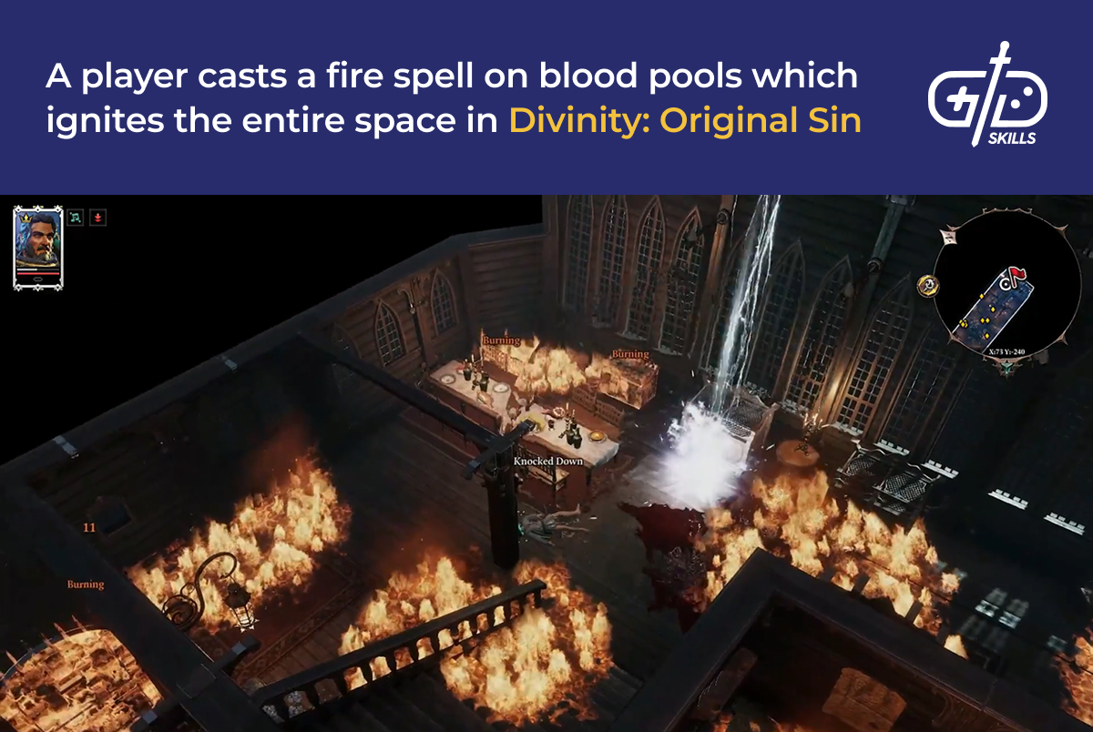 Flame-enchanged blood pools in Divinity: Original Sin