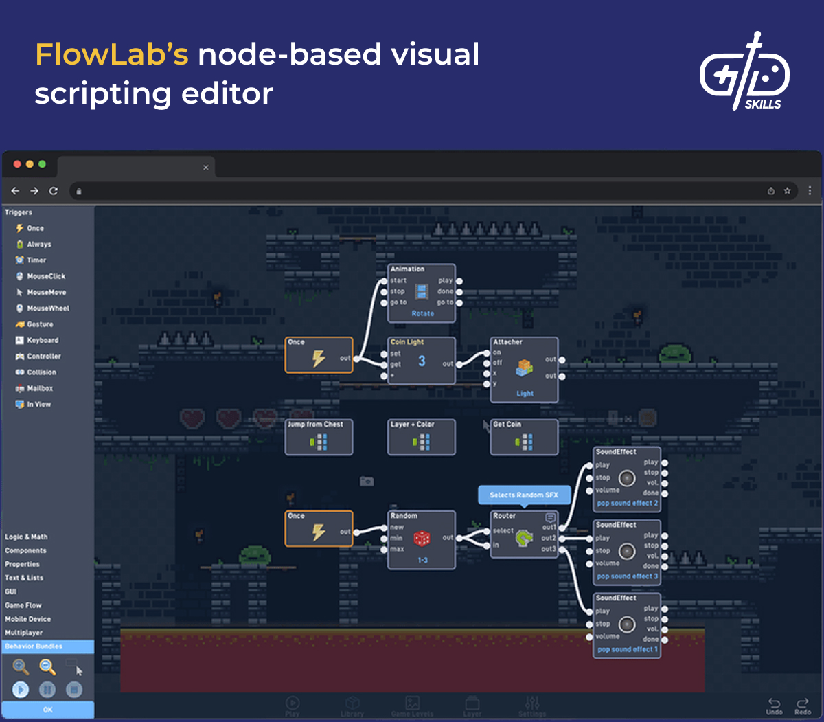 FlowLab's node-based visual scripting editor