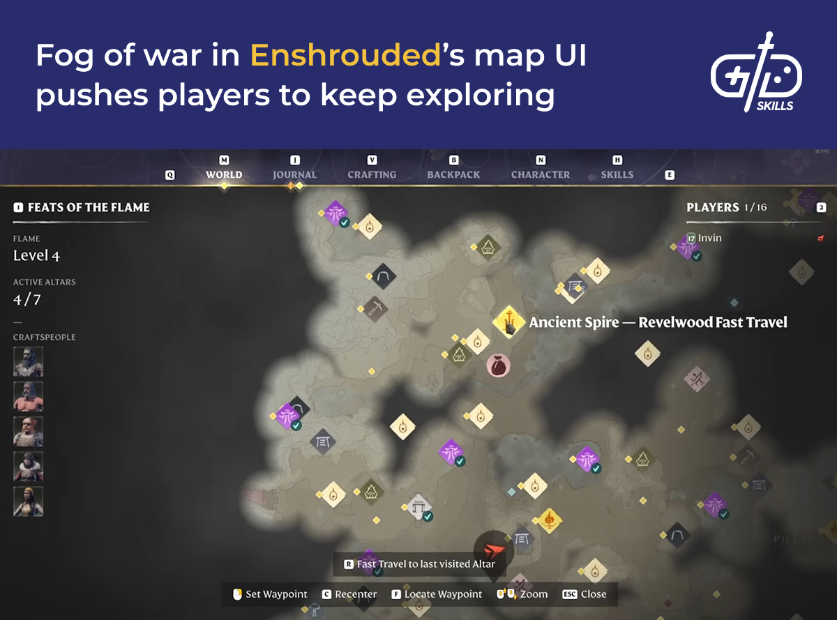 Fog of war in Enshrouded's map UI encourages exploration