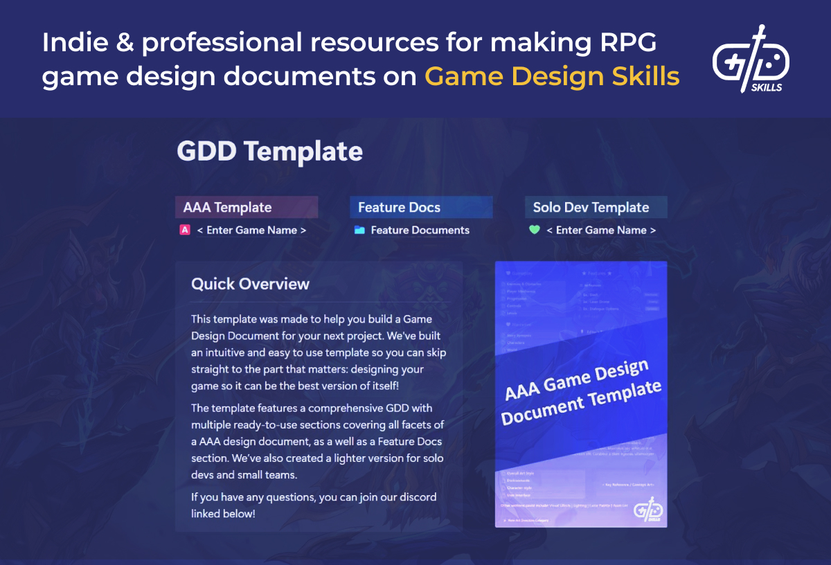 Game Design Skills templates for RPG GDDs