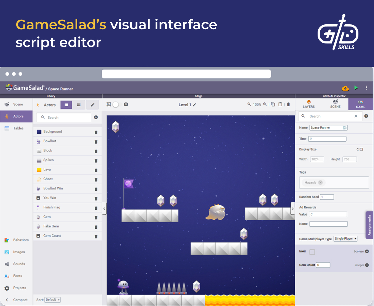 GameSalad's visual interface script editor