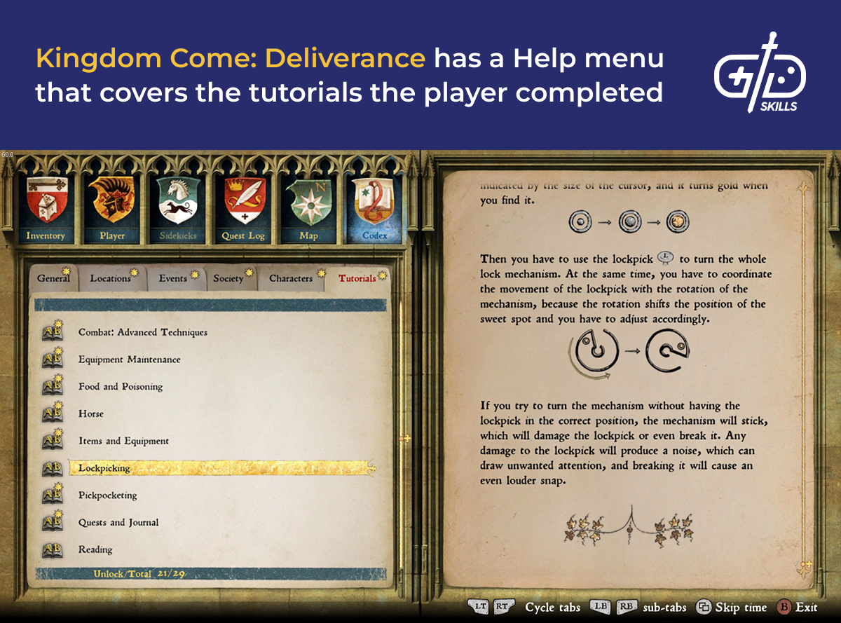 Help menu in Kingdom Come: Deliverance