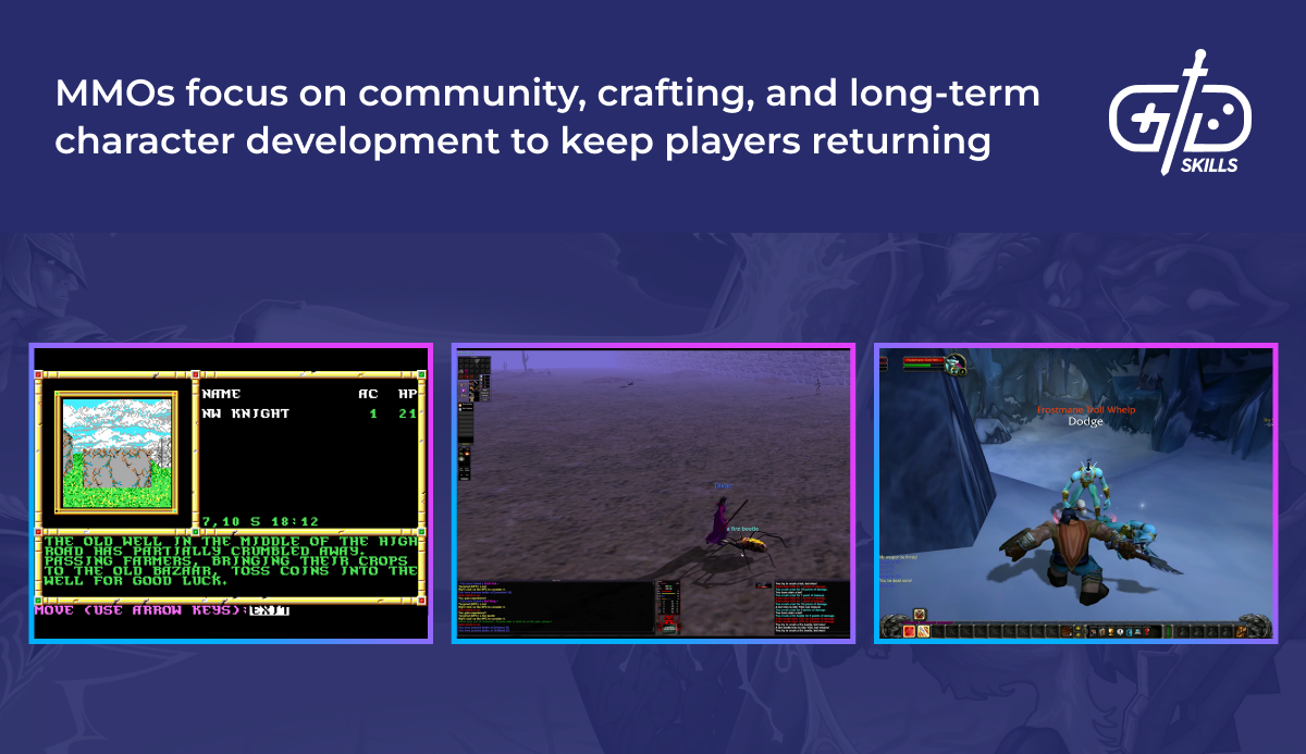 MMOs focus on community, crafting, and long-term character development