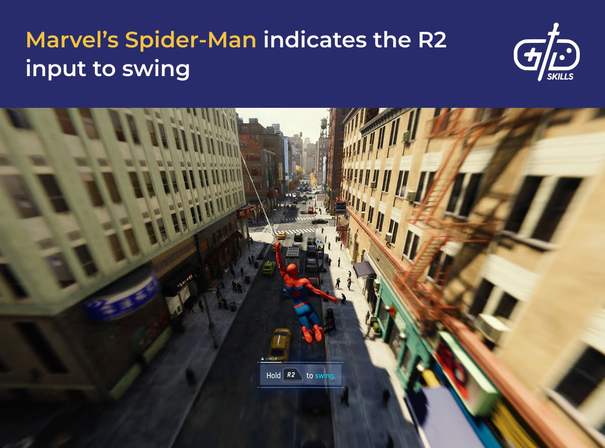 Marvel's Spider-Man indicates the R2 input to swing