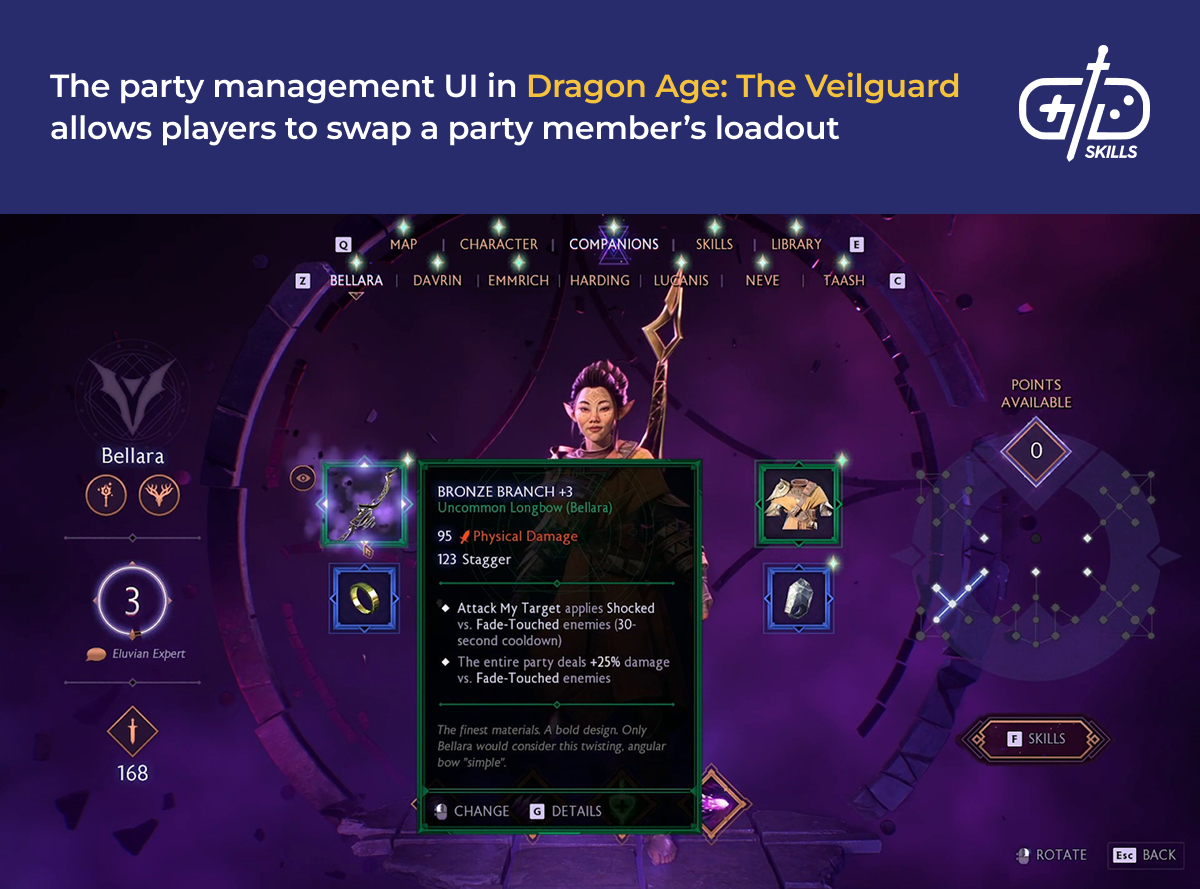 Party management UI in Dragon Age: The Veilguard