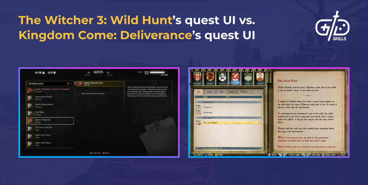 Quest UI in The Witcher 3 vs. Kingdom Come: Deliverance