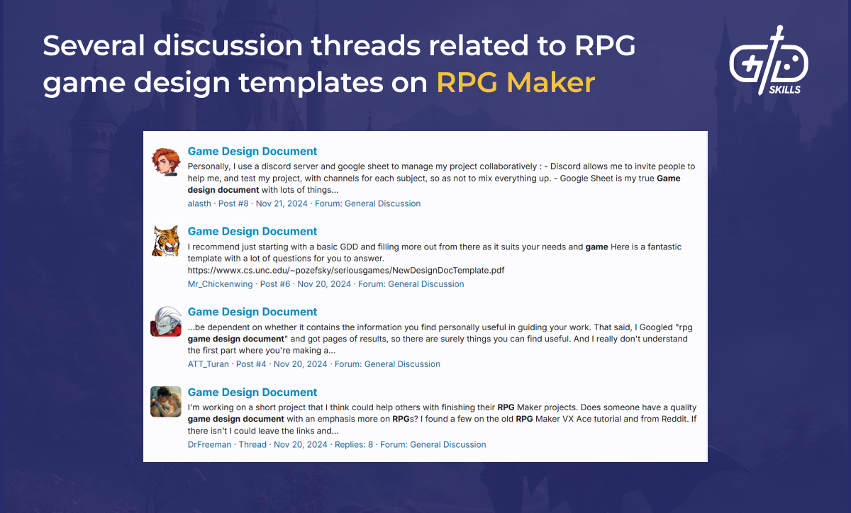 RPG Maker game design template threads