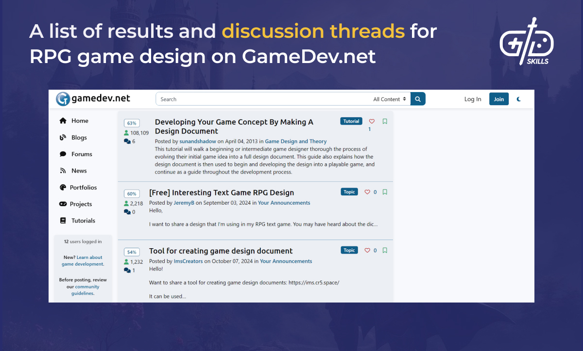 RPG game design discussion threads on GameDev.net