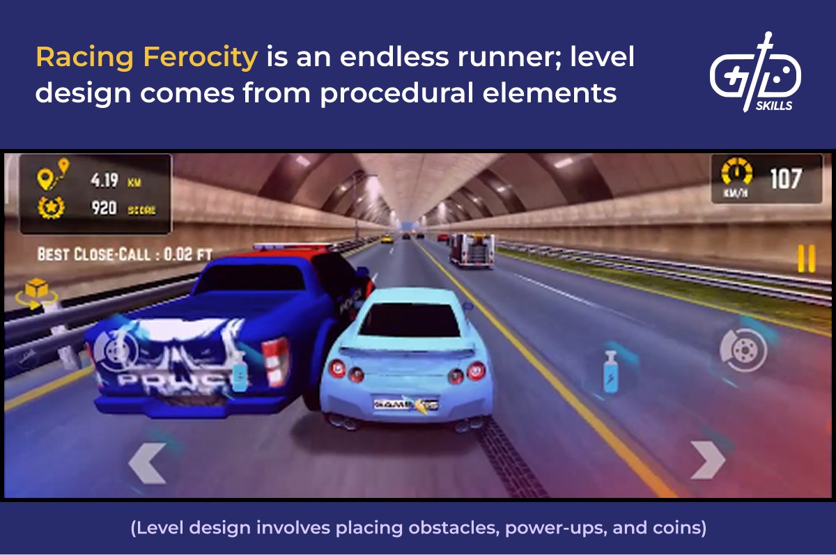 Racing Ferocity is a procedurally generated endless runner game