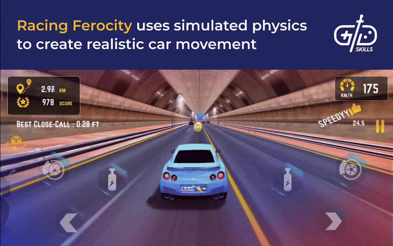 Racing Ferocity simulates realistic car movement physics