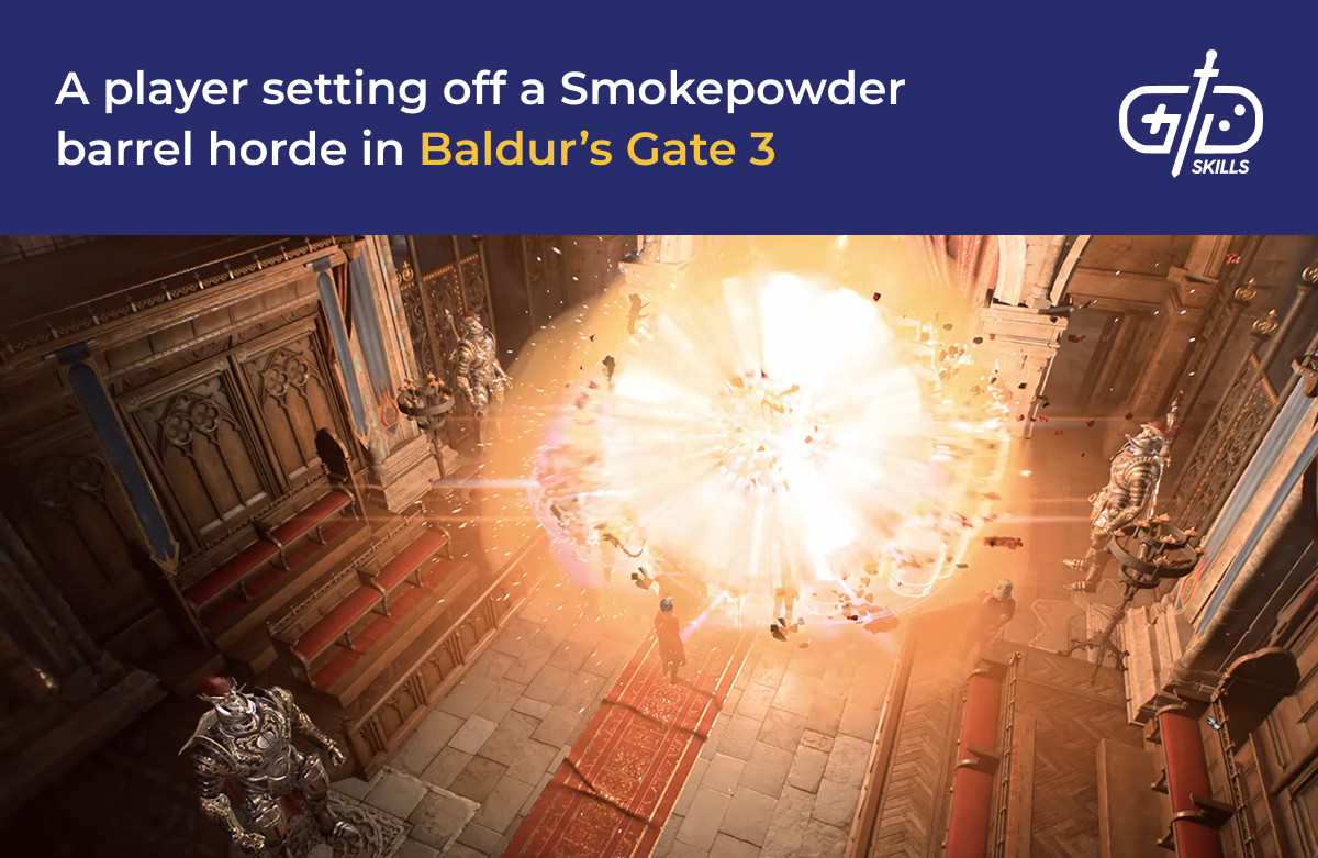 Smokepowder barrel horde exploding in Baldur's Gate 3