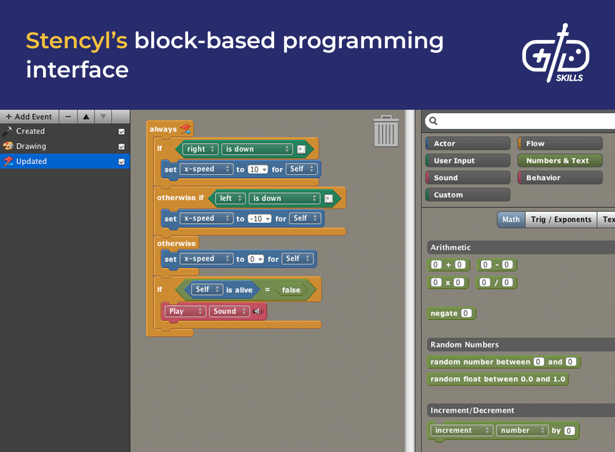Stencyl's block-based programming interface
