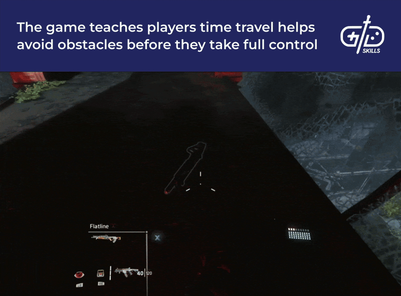 Teaching players that time travel helps avoid obstacles