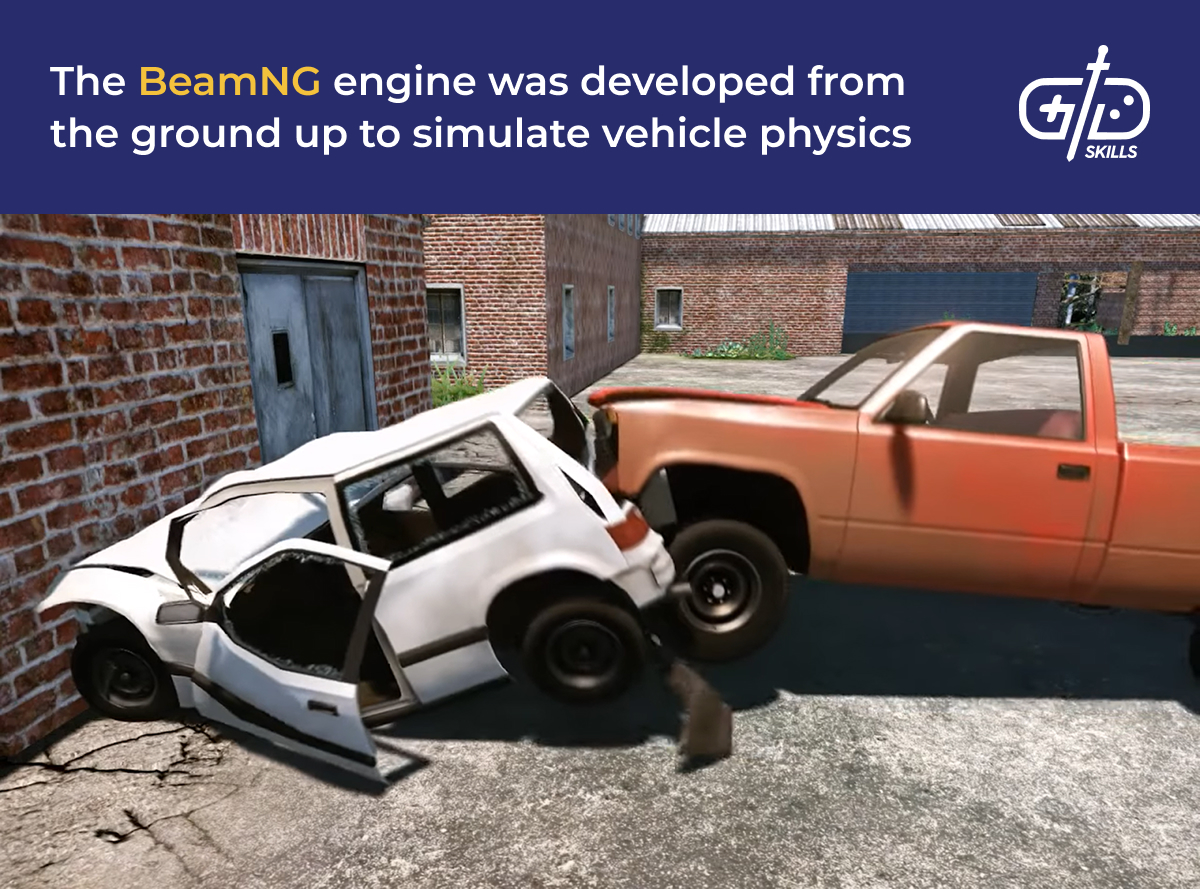 The BeamNG engine was developed from the ground up to simulate vehicle physics