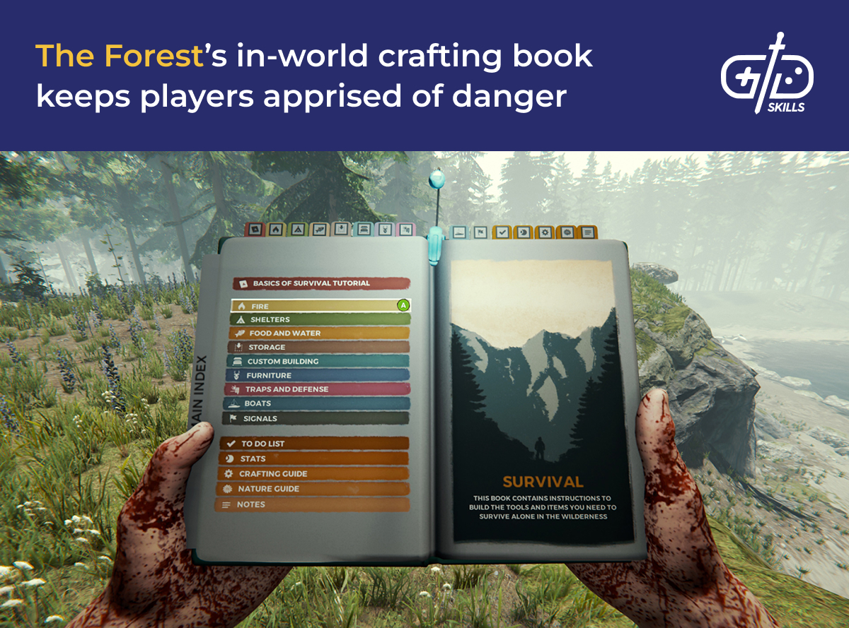 The Forest's in-world crafting book explains how much danger you're in