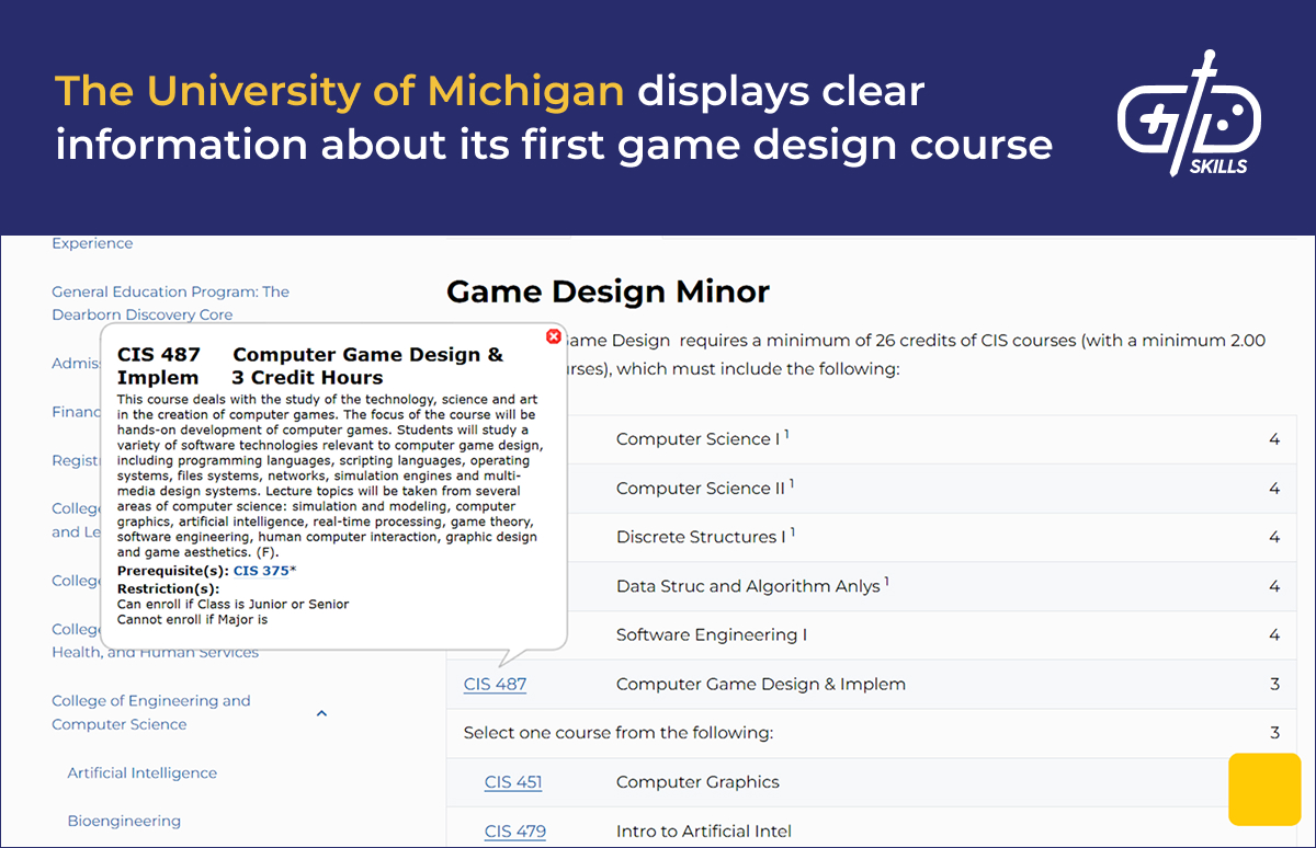 University of Michigan game design course