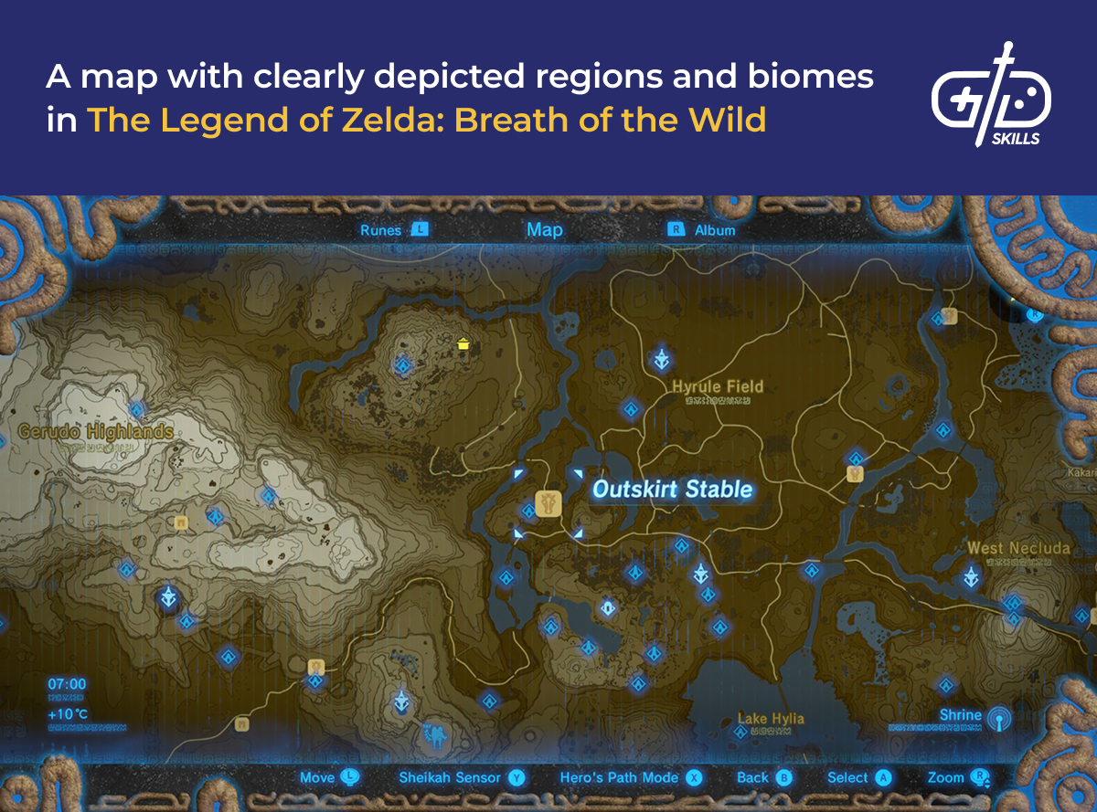 Zelda: Breath of the Wild's map clearly shows regions and biomes