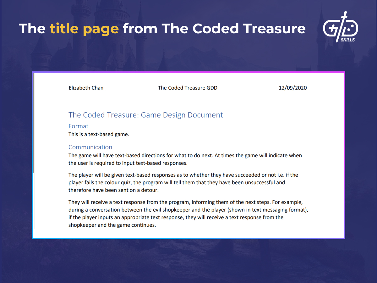 The Coded Treasure GDD's title page