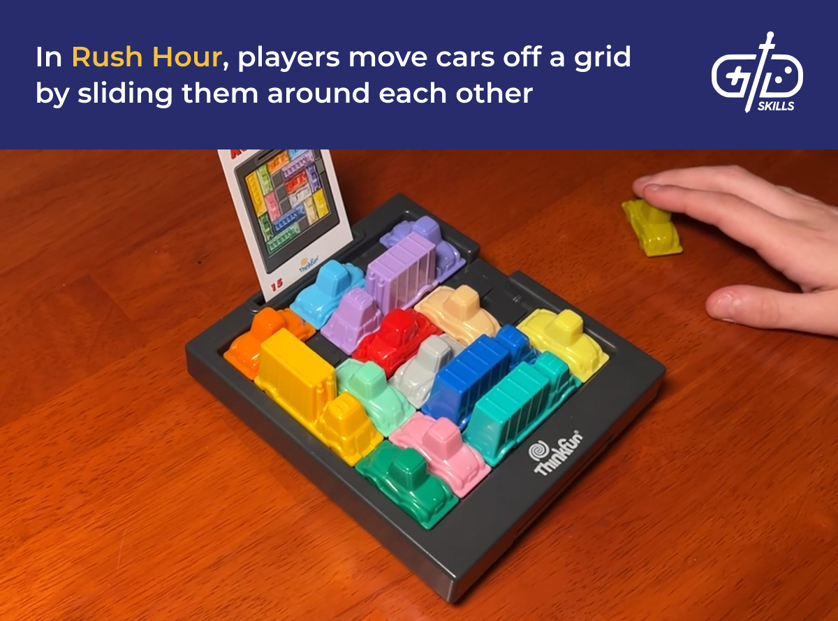 Rush Hour has players slide cars around a packed grid