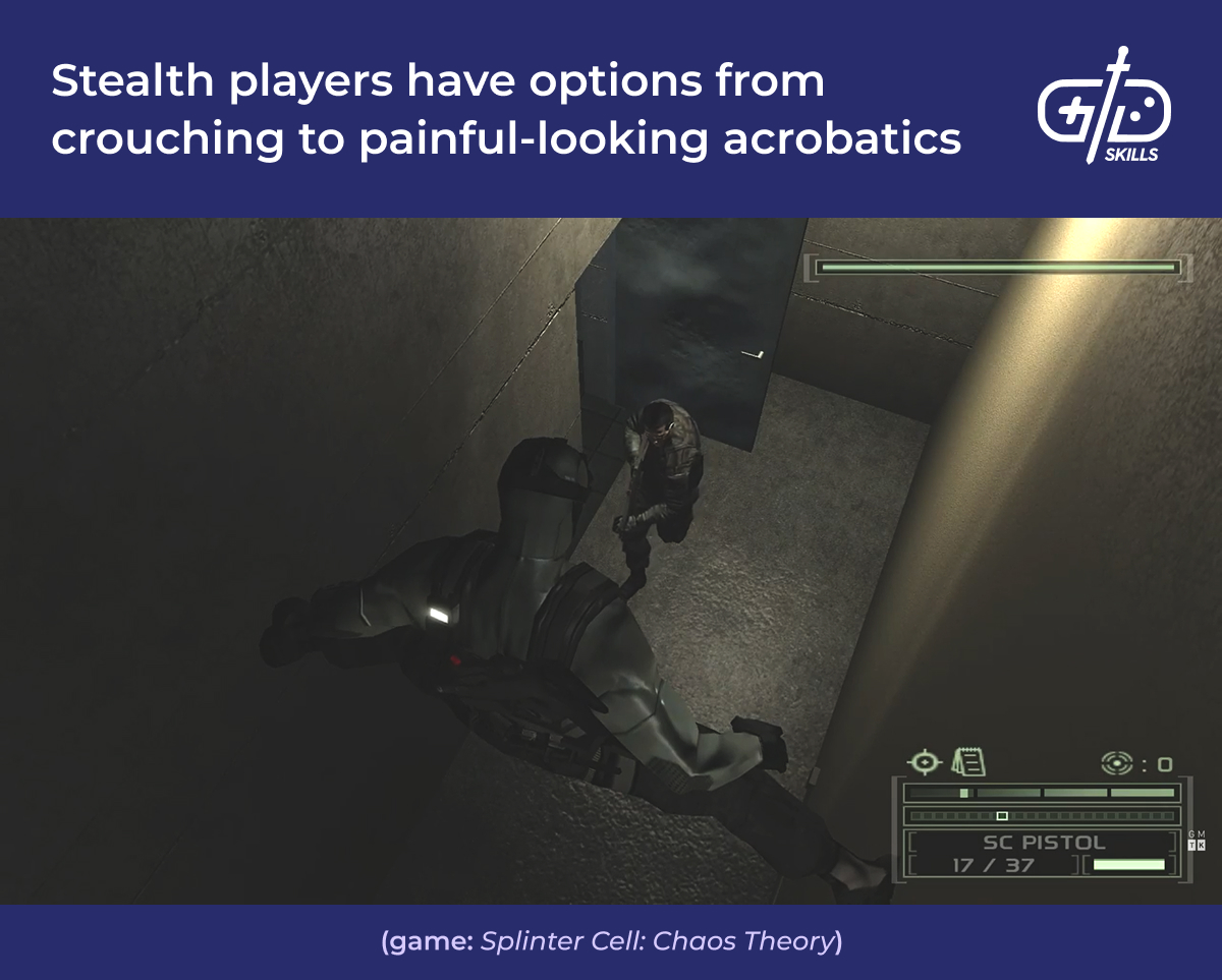 Stealth players' options range from simple crouching to impressive acrobatics