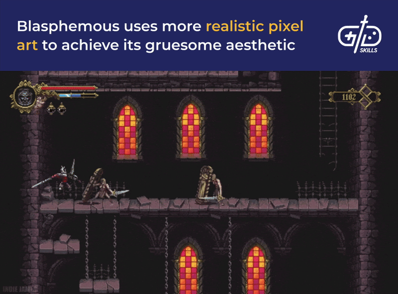 The gruesome pixel art in Blasphemous