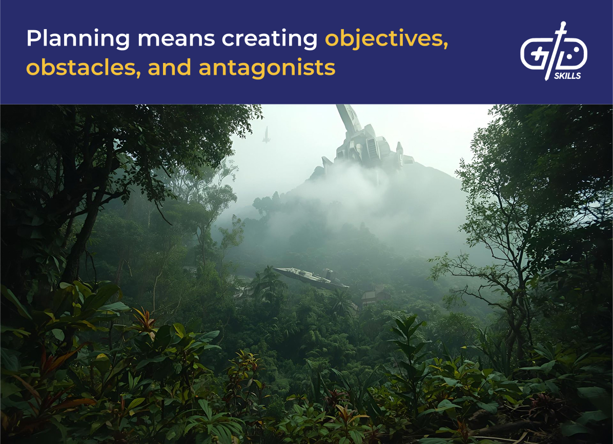 Planning means creating objectives, obstacles, and antagonists